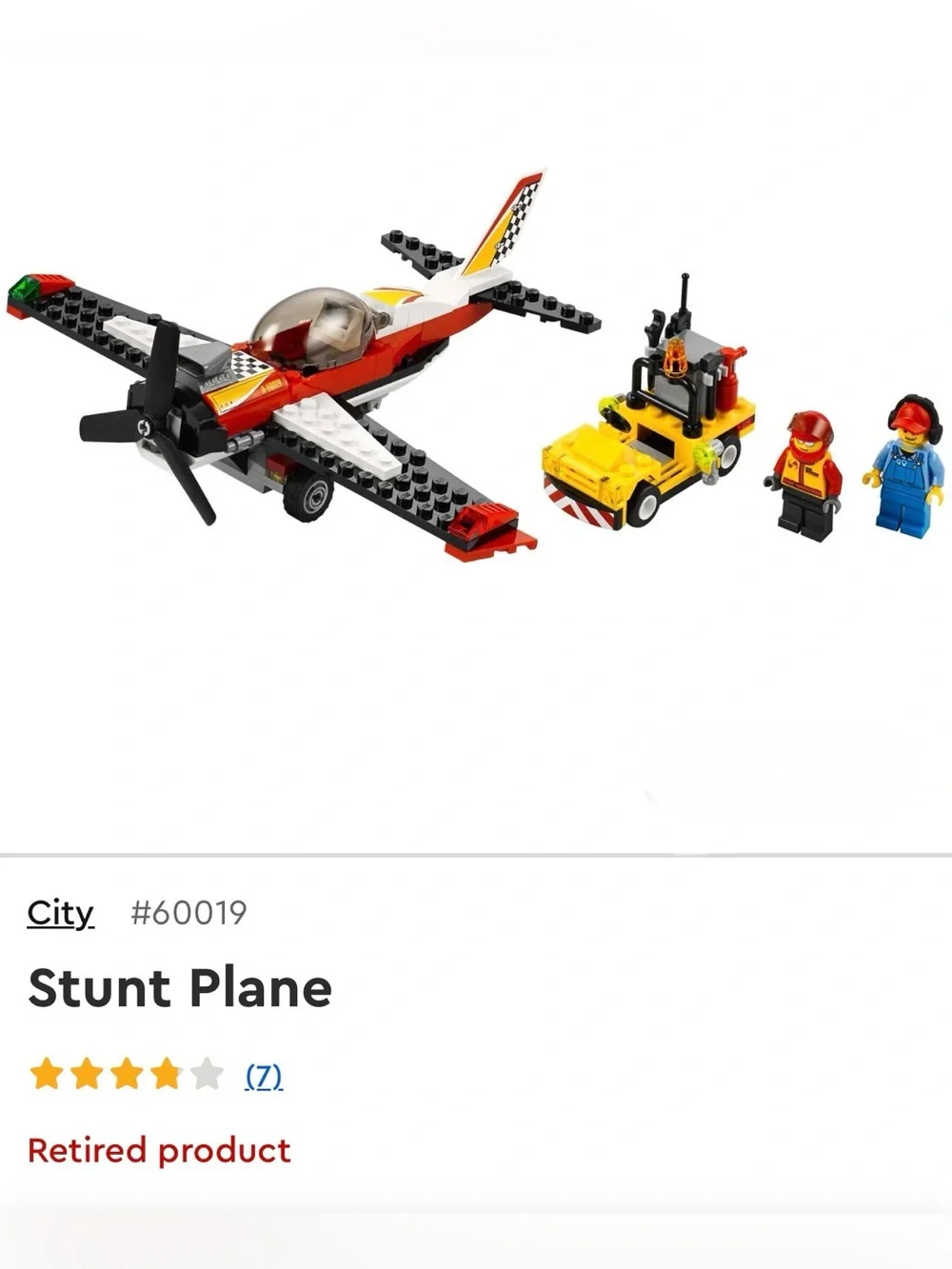 LEGO City - 2013 Stunt Plane Lego 60019 (Fully Assembled and Glued)